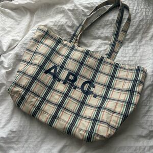A.P.C. Checkered Tote Bag - Cream and Navy